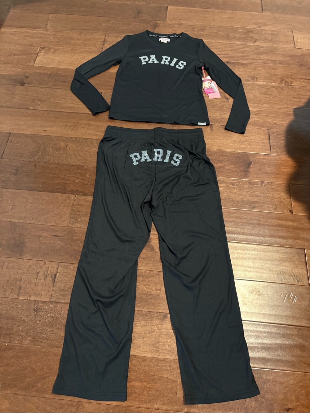 Black 'PARIS' Lounge Set - Long Sleeve Top & Drawstring Pants by Paris Hilton - Picture 4 of 7